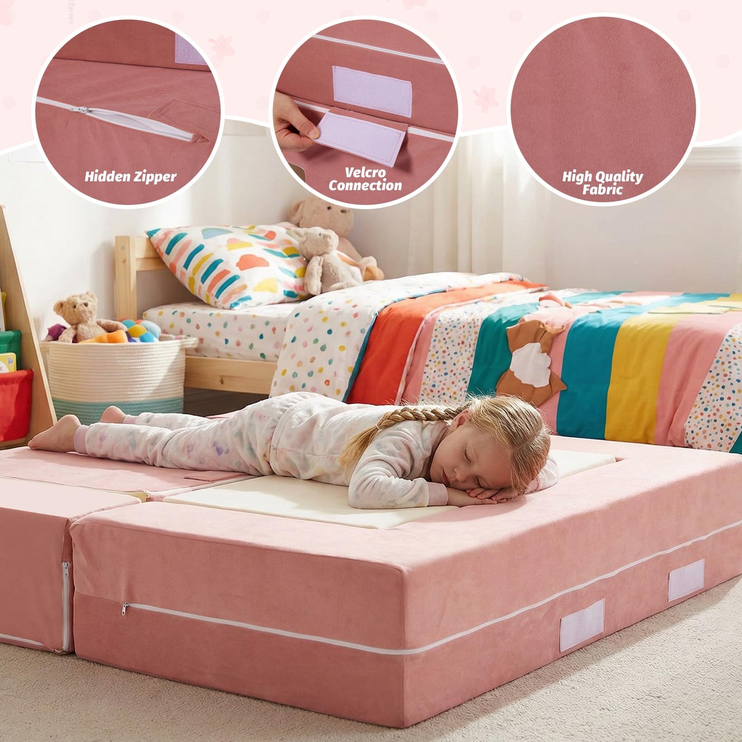GudoInsole Kids Play Couch Foam Climbing Blocks for Toddlers Sofa Convertible Climbing Toy for Creative Child Girls and Boys Climber Playroom Furniture (Pink)