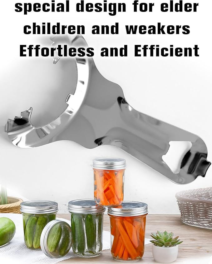 Stainless Steel Mason Jar Opener - No Lid Dents or Damage, Easy Twist Handheld Tool for Canning, Bottles & Various Jar Lids (1)