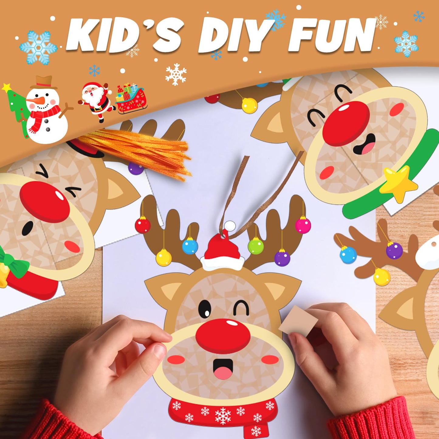 42 Packs Christmas Reindeer Suncatchers Crafts for Kids, Winter DIY Reindeer Tissue Paper Sign Art Crafts Kit Gift for Winter Xmas Holiday Fun Home Classroom Game Activities Party Decor Favors