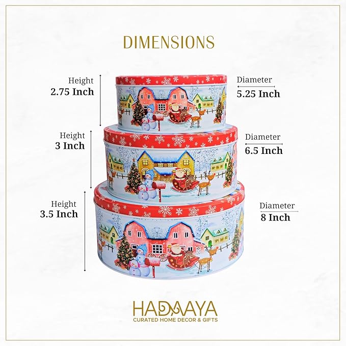 Pack of 3 Christmas Cookie Tins With Lids, Festive Holiday Cookie Tins for Treats & Gifts, Multipurpose Storage Container for Cookies, Snacks & More With Multicolor Christmas Wonderland Design