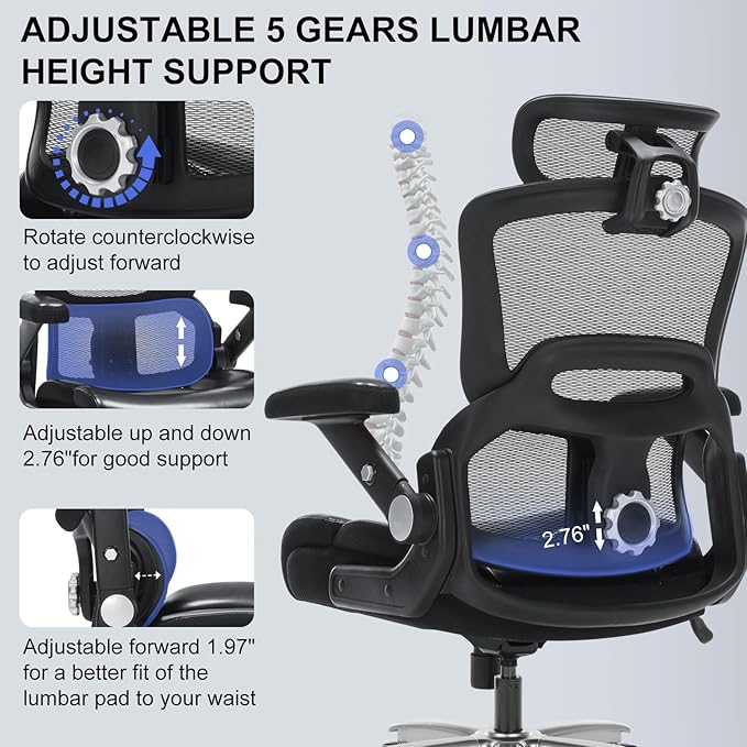 500 lbs Ergonomic Office Chair,3D Headrest and Armrests Big Executive Chair,Adjustable Lumbar Support Desk Chair,Thickened Seat Cushion,360° Silent Rolling Wheels,Perfect for Home Office, Gaming Room