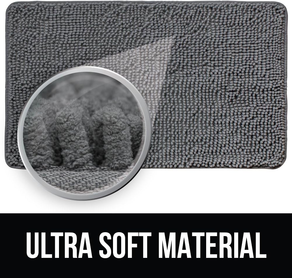 KANGAROO Bathroom Rugs, Chenille Soft Absorbent Bath Rug, Shaggy Shower Mat, Quick Dry Machine Wash Bathmat, Plush Carpet Mats for Tub, Bathtub and Room Home Decor Accessories, 42x24, Gray