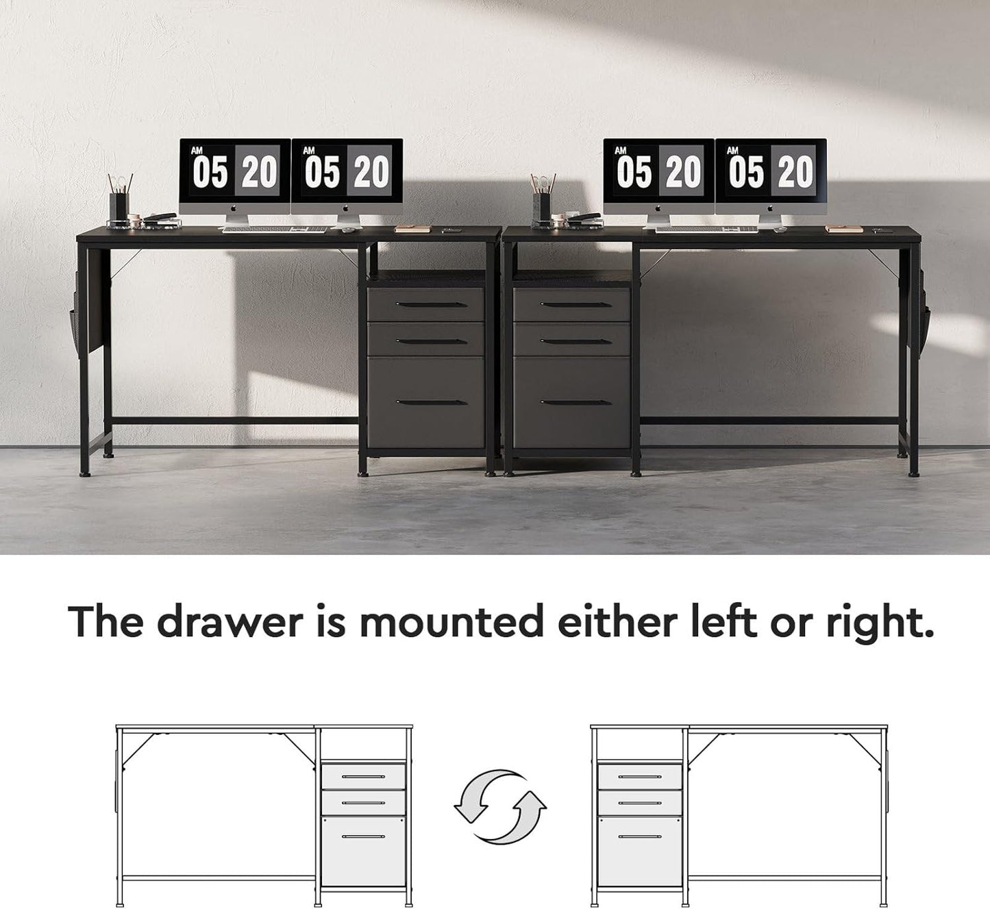 Ｍａｉｈａｉｌ Maihail Small Desk with Drawers, 47 inch Computer Desk with Shelves, Writing Desk with Storage, Small Office Desk with Metal Frame, Black