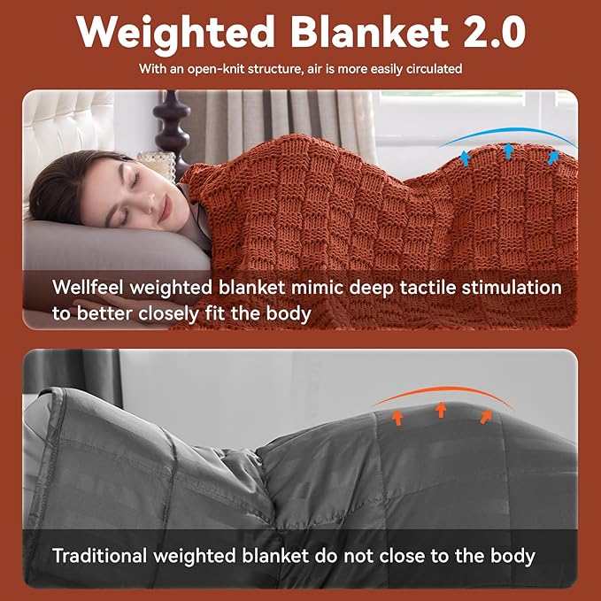 Knitted Weighted Blanket Adult, No Beads Heavy Blanket 60” x 80'' 17lbs, Breathable Chunky Knit Blanket, Cooling Weighted Blanket for Hot Sleepers, Christmas Home Decor (Orange)