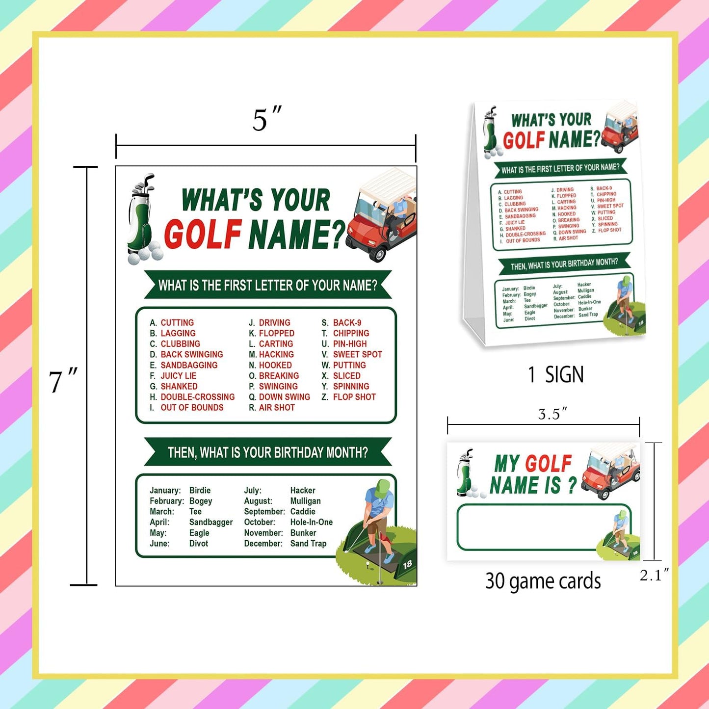 What's Your Golf Name for Baby Shower Game, Birthday Party Decoration, Pack 1 Sign and 30 Name Stickers, Baby Shower Games, Gender Neutral Party Supplies(mzg18)