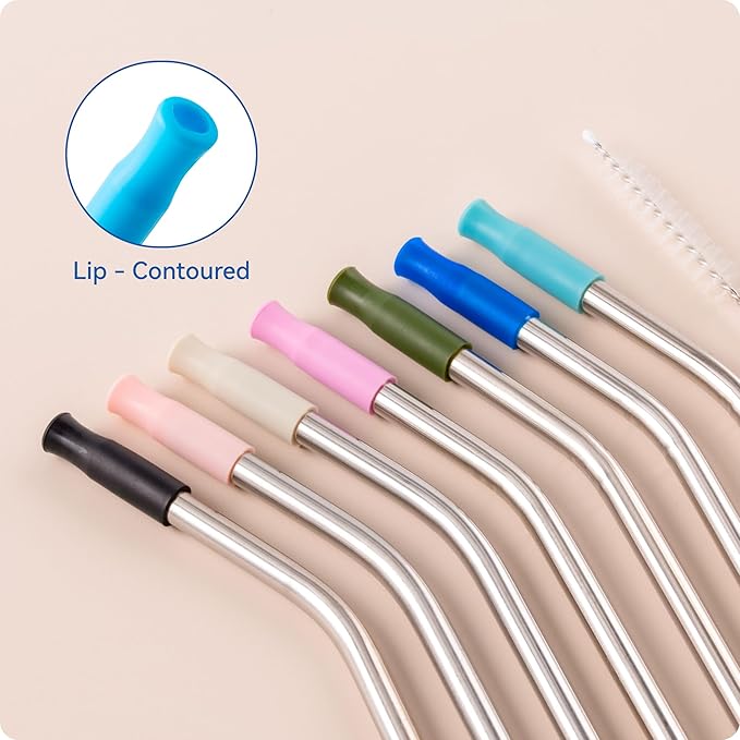 Reusable Stainless Steel Straws with Silicone Tip for Stanley 30oz, Metal Drinking Straws for 30oz Tumbler,3 Bent Tubes & 6 Tips& 1 Cleanr Brush (White)