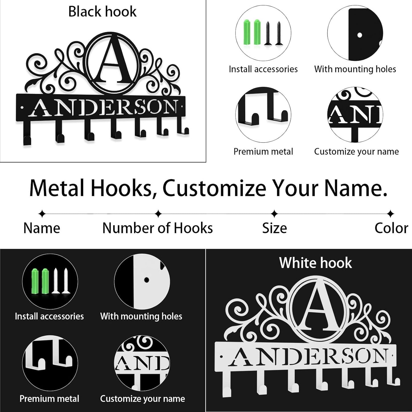 Personalized Key Hooks for Wall,Custom Initial Name Key Holder Wall Mounted,Fashion Monogram Coat Rack,Metal Key Hanger with Hooks,Key Rack Organizer for Entryway,Hallway,Doorway