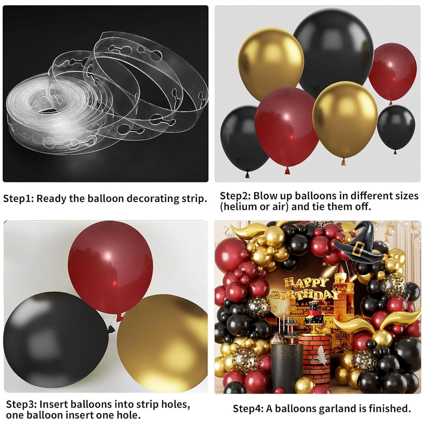 Balloon Garland Arch Kit – Burgundy Black Gold Balloons with Bonus DIY Hat and Wings for Baby Shower Anniversary Graduation Party Supplies