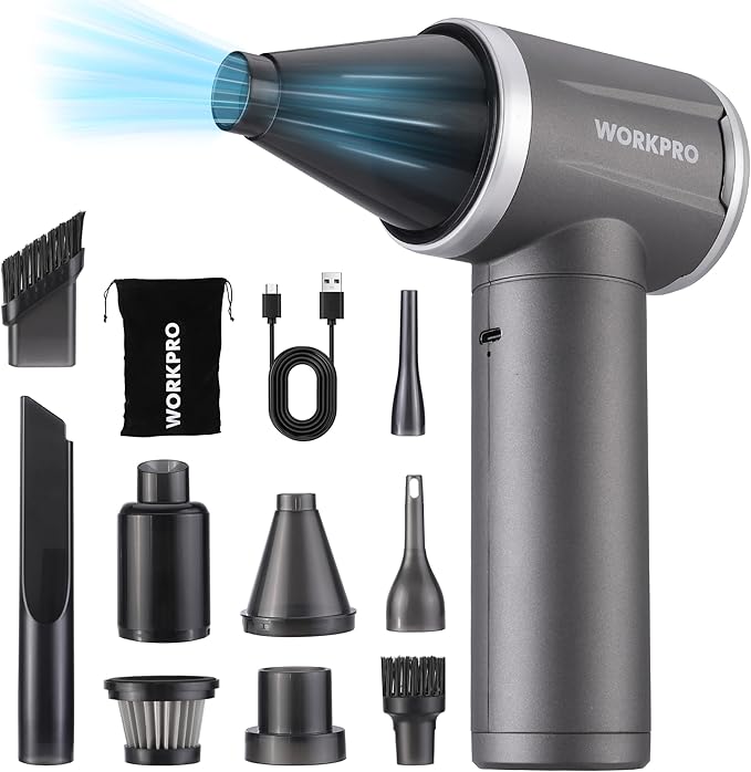 WORKPRO 12V Electric Air Duster-120,000RPM Super Power Compressed Air blower, Rechargeable Brushless Motor Durable Cleaner, 4-Gear Adjustable Dust Blower for Computer, PC Keyboard, Electronics, Car...