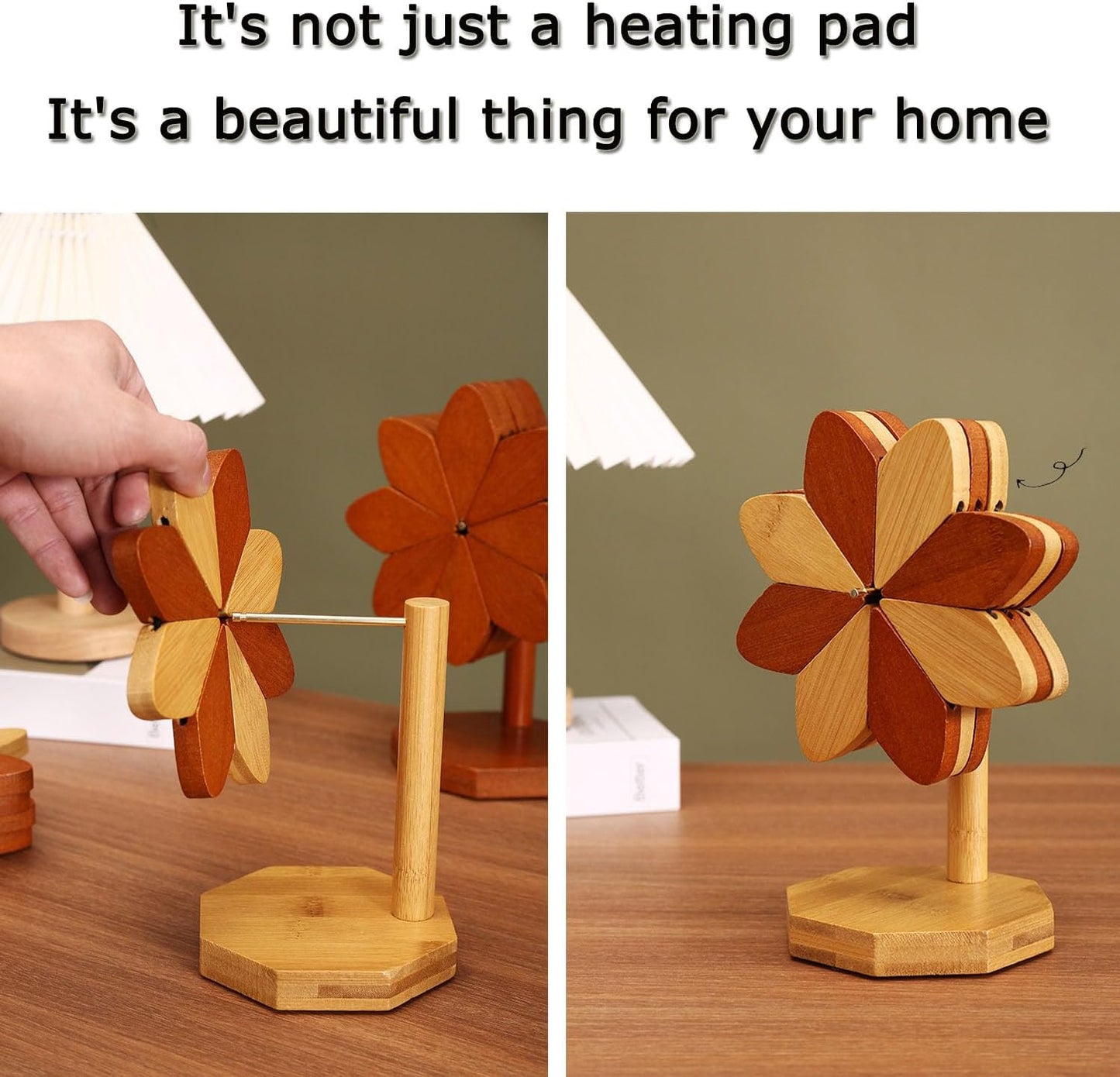 5 Wooden Trivets for Hot Dishes,Pinwheels Shape Trivet Set,+1 Stand,Trivets for Hot Dishes,Natural Foldable Kitchen Wooden Trivet,for Hot Dishes,Pot,Bowl,Teapot,Valentine Decorations