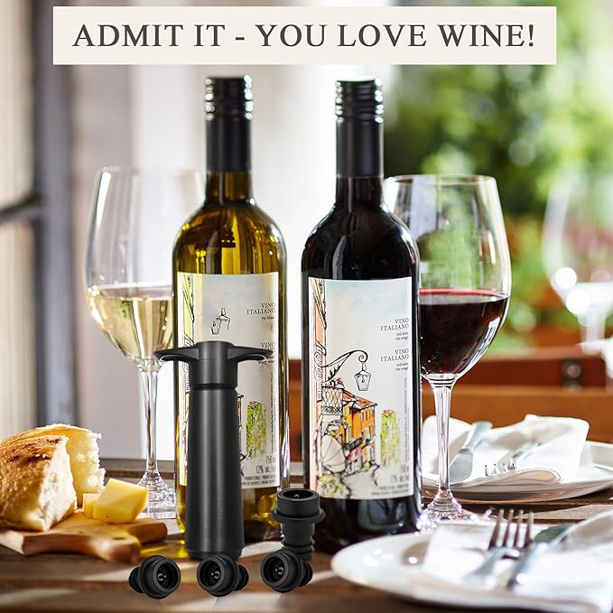 Wine Stoppers Vacuum with Pump, Keep Wine Fresh for up to 7 Days -1 Pump 8 Stopper, Wine Pump and Wine Vacuum Stopper, Reusable for Wine Saver, Wine Stoppers for Wine Bottles