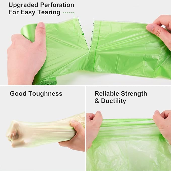 Inwaysin 200 Count 2.6 Gallon Plant Starch Based Bathroom Trash Bags, Strong, Unscented, Expanded, Green, 10L