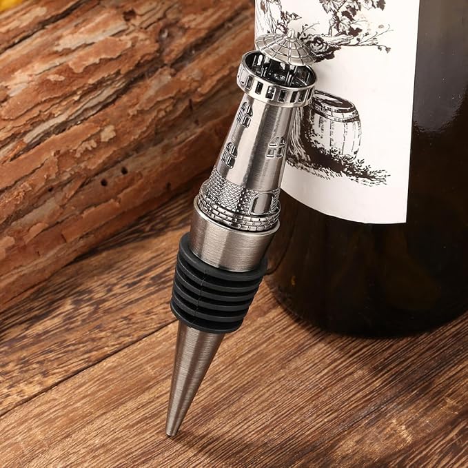 Nautical Lighthouse Wine bottle Stopper for Wine Champagne, Lighthouse Gifts Wine Gifts for Men Women Pharos Lovers, Wine Saver, Wine Accessories, Silver