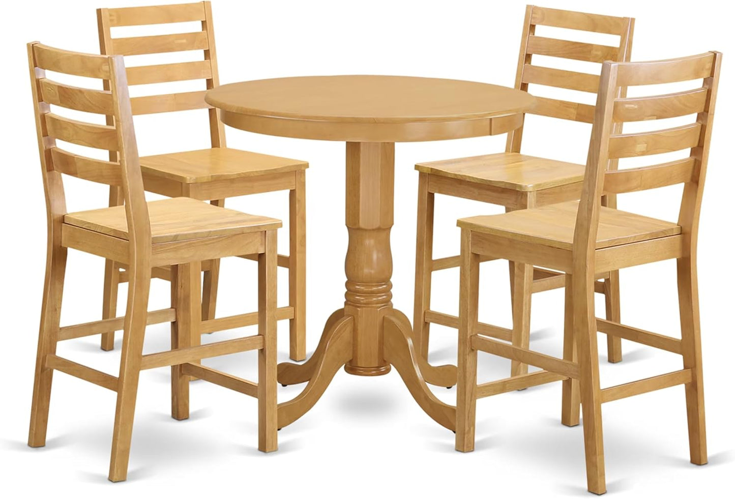 East West Furniture JACF5-OAK-W 5 Piece Counter Height Dining Set Includes a Round Dining Table with Pedestal and 4 Kitchen Chairs, 36x36 Inch, Oak