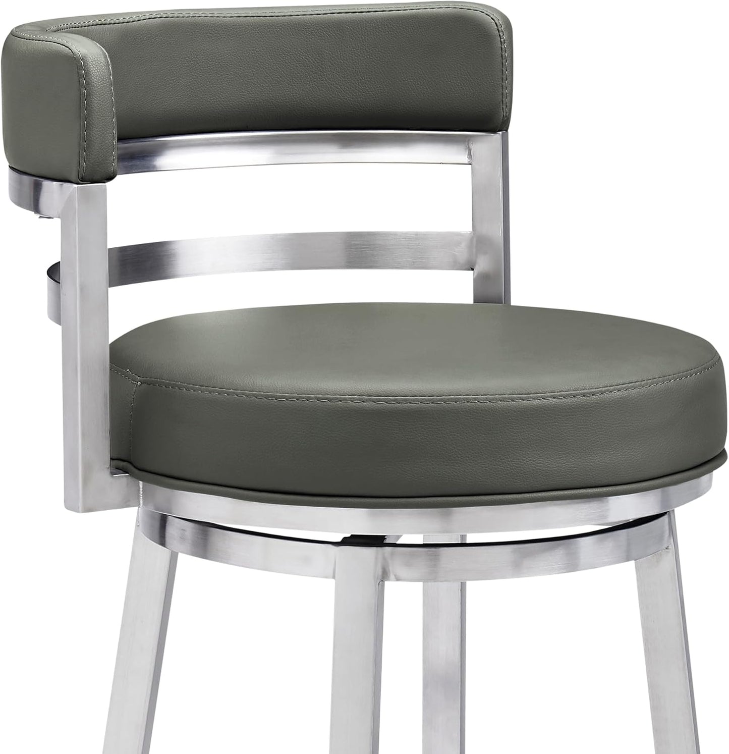 Armen Living Titana 26" Counter Height Swivel Grey Faux Leather and Brushed Stainless Steel Bar Stool