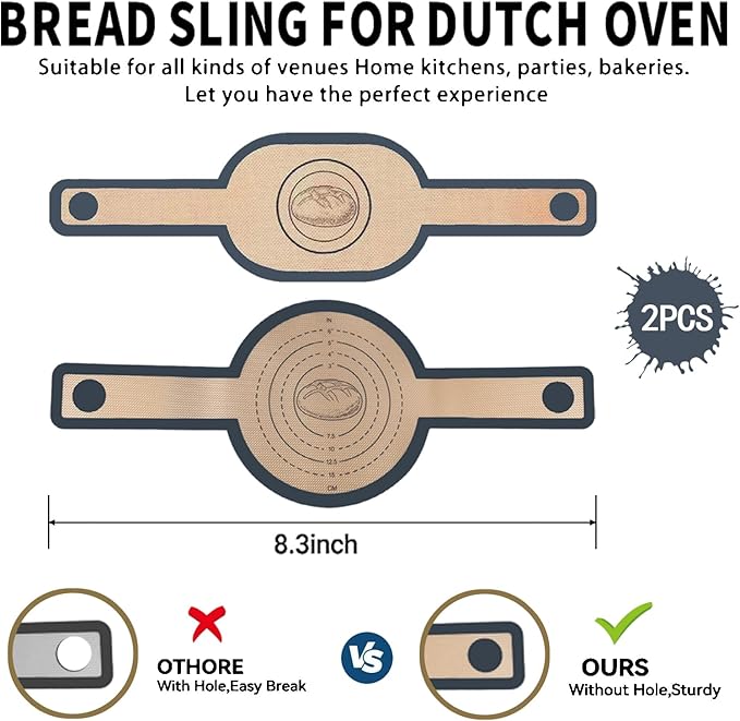 2 Pcs Silicone Bread Sling, Sourdough Bread Baking Supplies for Dutch Oven, Non-Stick & Easy Clean Reusable Dough Mat with Long Handles