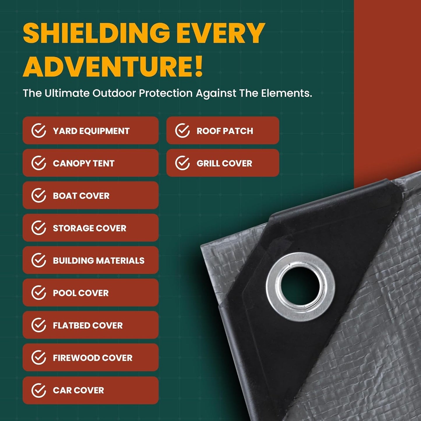 Large Waterproof Tarp - Heavy Duty 10 Mil Thick Poly Tarpaulin Ideal for Canopy Tents, Boats, RV or Pool Covers - Multipurpose Protective Tarps with Grommets for Indoor and Outdoor Use | 50' x 50'