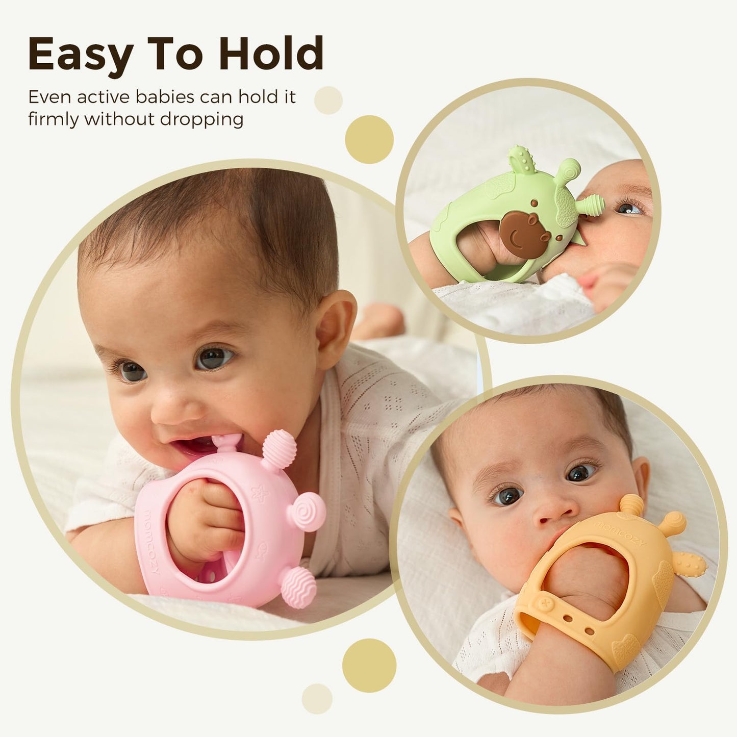 Momcozy Baby Teether Toys | Food Grade Silicone Teething Relief 0-6 Months | Toy 6-12 Months | Baby Essential | Yellow and Blue