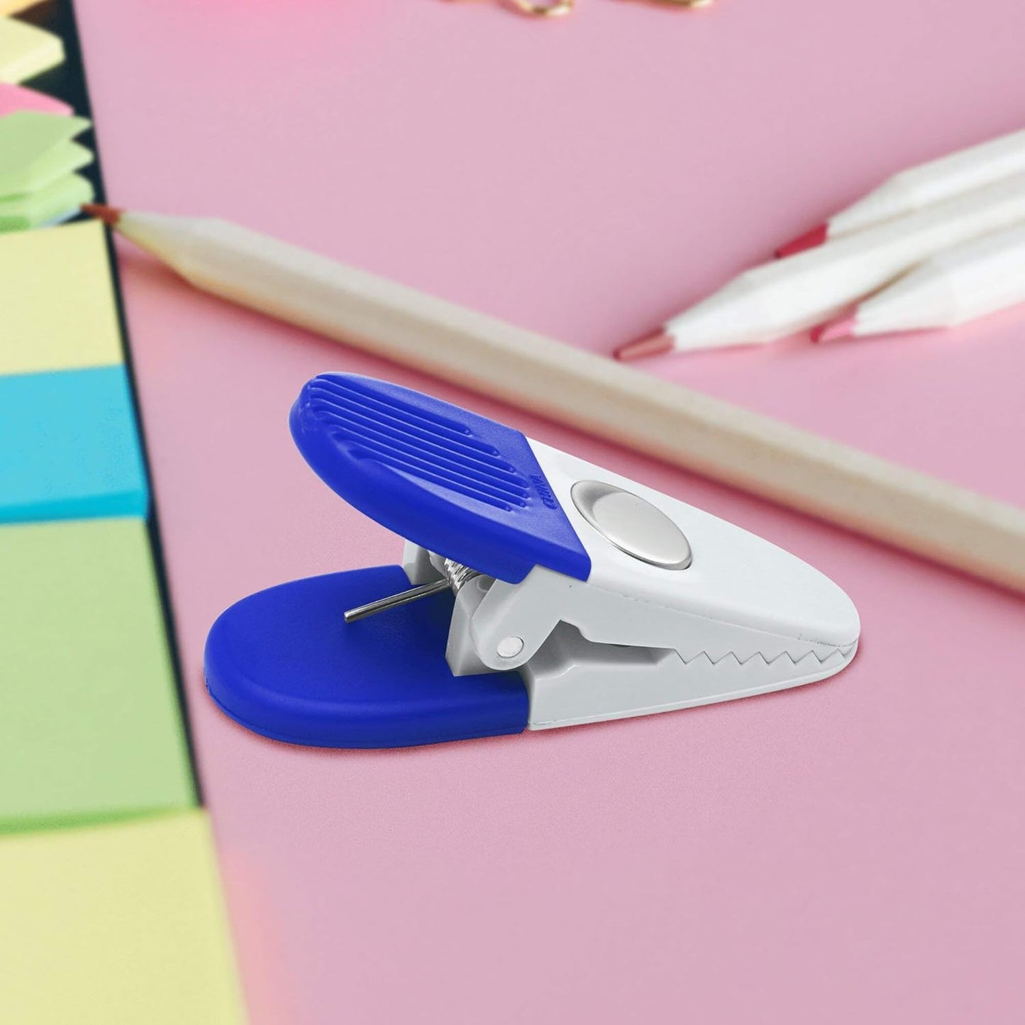 10 Magnetic Memo Holders Set - Large Clip, Plastic - White Blue
