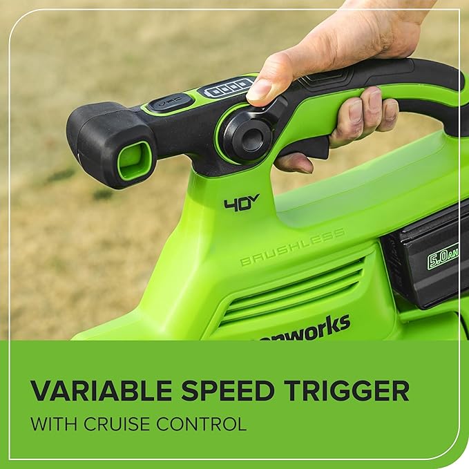 Greenworks 40V (230 MPH / 505 CFM) Cordless Brushless Leaf Blower/Vacuum with Bag, High Power, Lightweight & Quiet for Yard Debris Cleanup, Includes 5.0Ah Battery & Charger