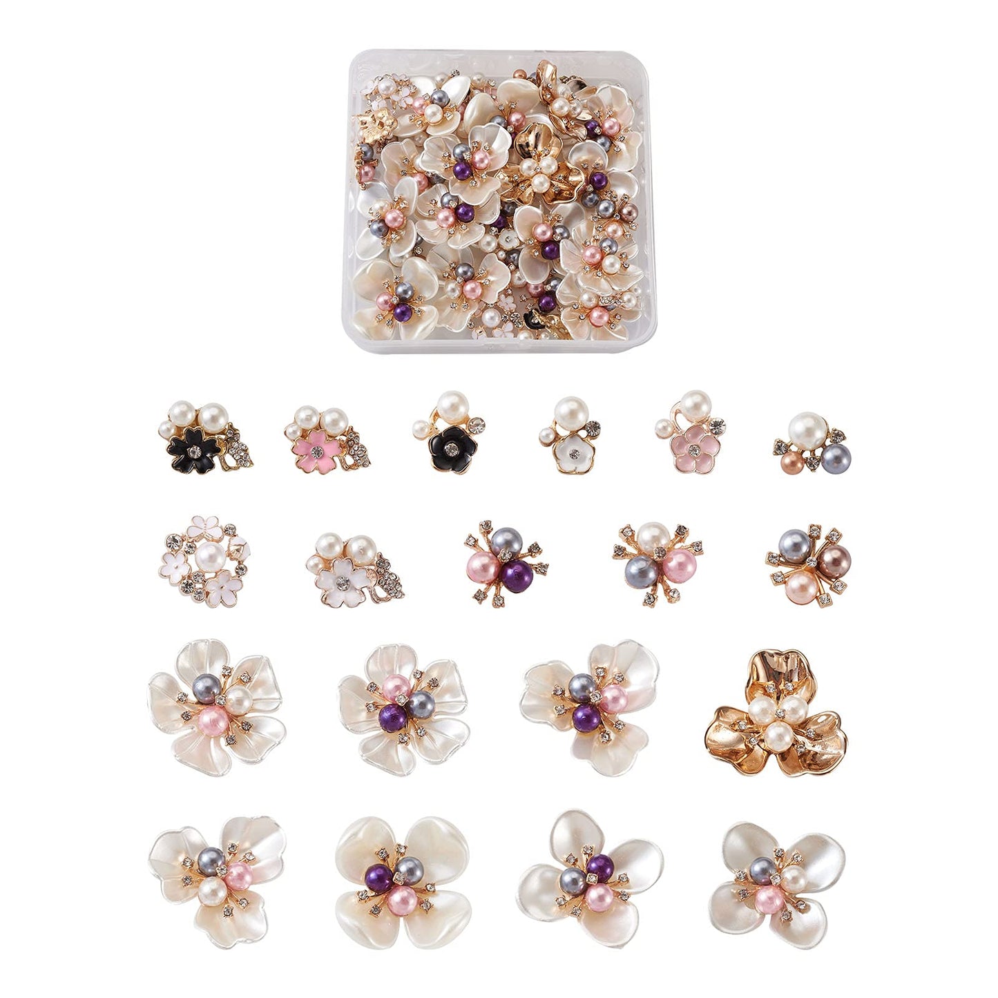 Craftdady 38pcs Rhinestone Pearl Embellishments Mixed Colors Faux Pearl Flower Flatback Cabochon Buttons for Brooches Hairband Jewelry Crafts Making