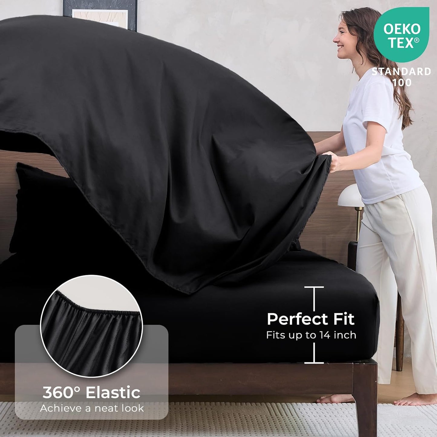 HEVUMYI Black Cali-King Comforter Set - 7-Piece All Season Bed in a Bag Cali-King, Ultra Soft Bedding Set with Comforter, Flat Sheet, Fitted Sheet, Pillowcases, Pillow Shams, Black
