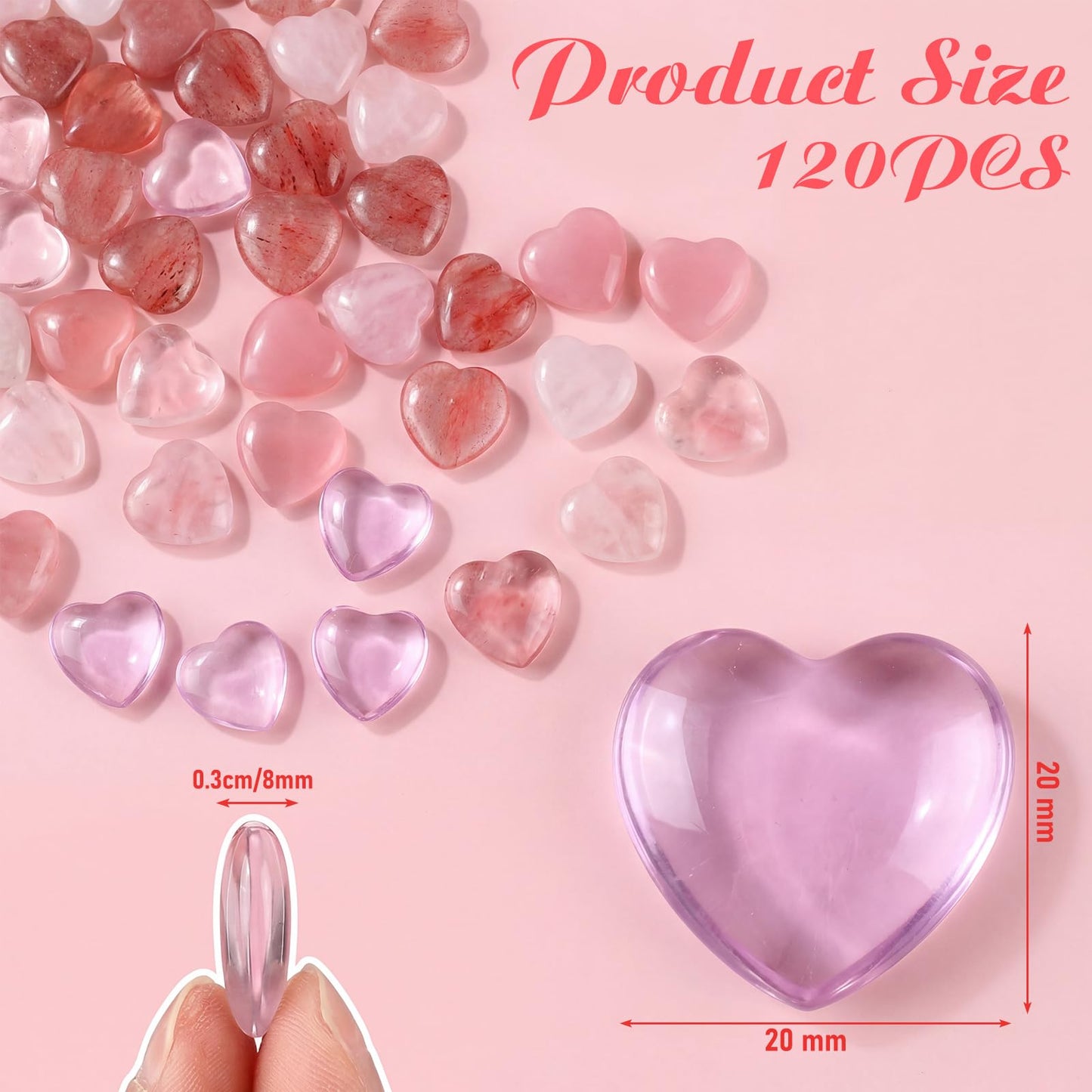Joyfolk 120 Pcs Pink Heart Crystals Stones Bulk Inspirational Worry Love Healing 0.8 Inch Red Pink Rose Quartz Stones Gift Heart Rock Pocket Polished Gems Crystal Gemstones Decor Gift for Women
