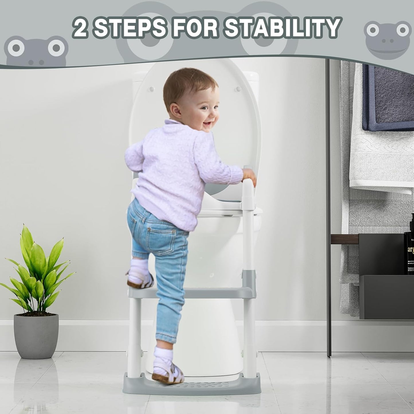 Potty Training Seat with Ladder for Kids – Soft PU Padded Toilet Training Seats, Foldable Toddler Step Stool with Non-Slip Design, Easy Setup for Home Bathroom Use