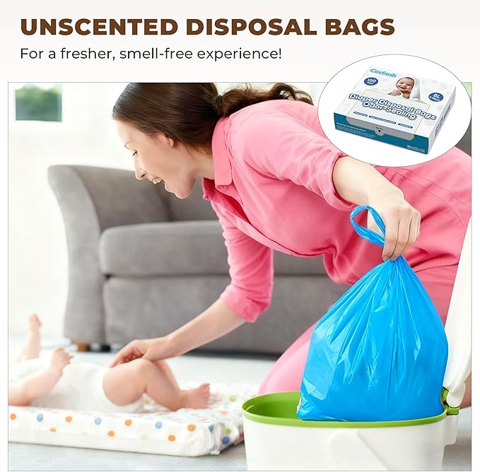 Odor Sealing Disposable Diaper Bags with Tie Handle, 200 count, Large Capacity, Unscented & Durable Diaper Trash Bags for Home & Baby Travel Use (Color:Blue)