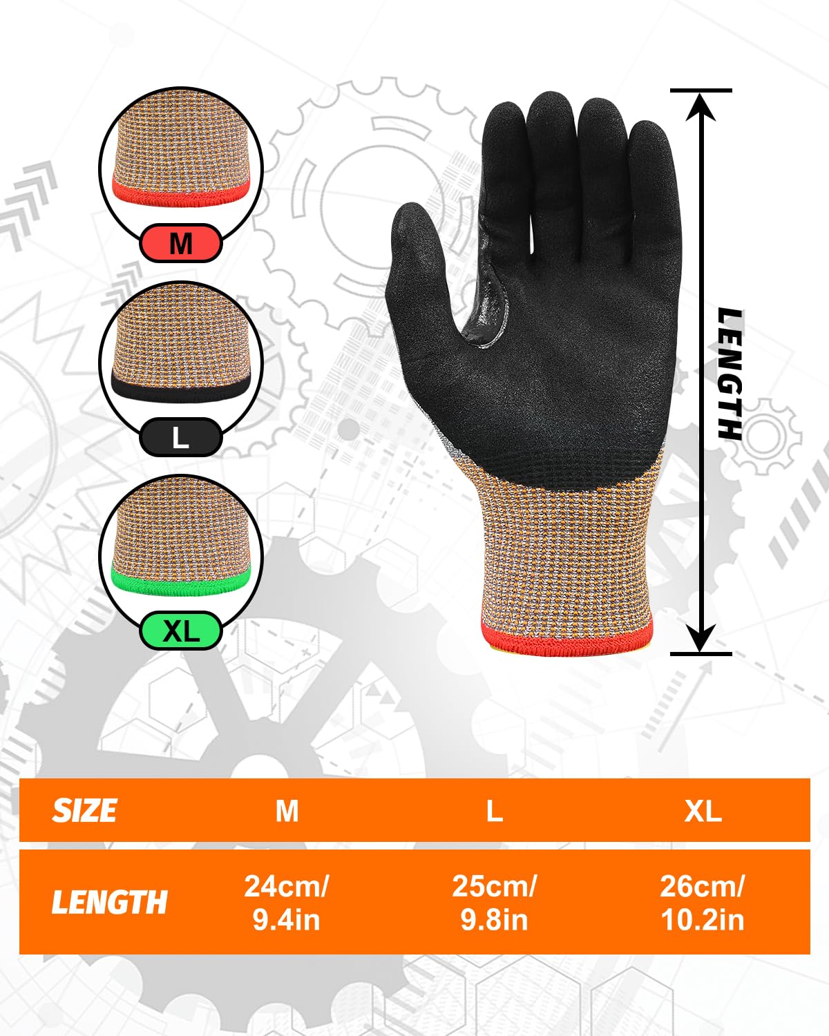 FJDZ SAFETY ANSI A7 Cut Resistant Gloves, 3 Pairs Touchscreen Cutting Gloves with Sandy Nitrile Coated Firm Grip for Wood Work,Warehouse, Handle Glass, Gardening, Construction, Fishing(Gray,X-Large)