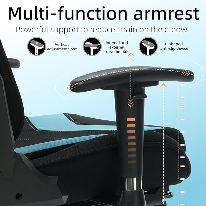 Ergonomic Fabric Gaming Chair with Footrest and Lumbar Support Racing Office Chair Adult-Specific Computer Gaming Chair Wrinkle-Resistant.(1005-LightBlue)