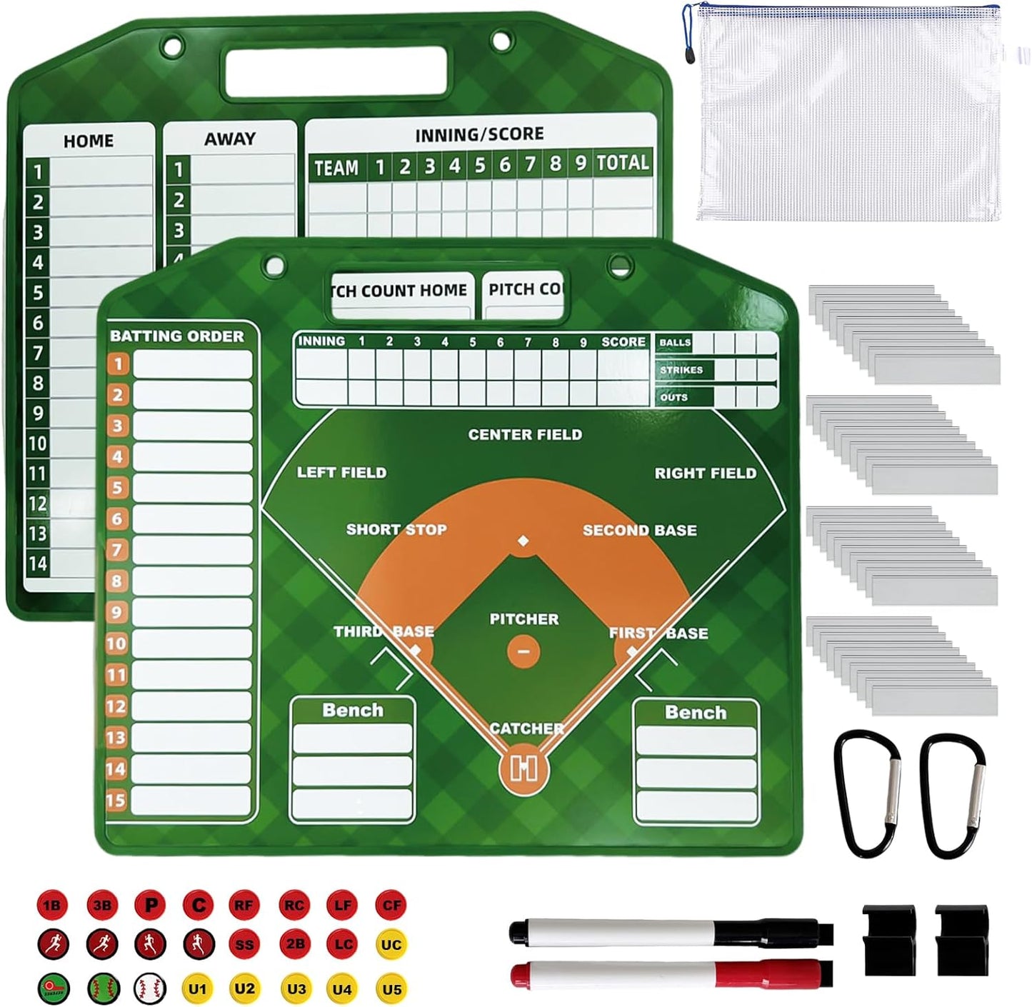 Magnetic Baseball Lineup Board for Dugout, Dry Erase Baseball Clipboard for Coaches with 40 Baseball Lineup Cards and 2 Markers, 72 PCS Baseball Coaching Accessories Baseball Scoreboard 12.6 * 11 in