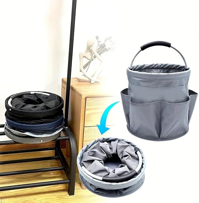 Cleaning Caddy with Handle, 17L Gardening Bucket, Cleaning Supply Caddy, Foldable Tool Storage Basket for Storing Towels (Blue-Gray)