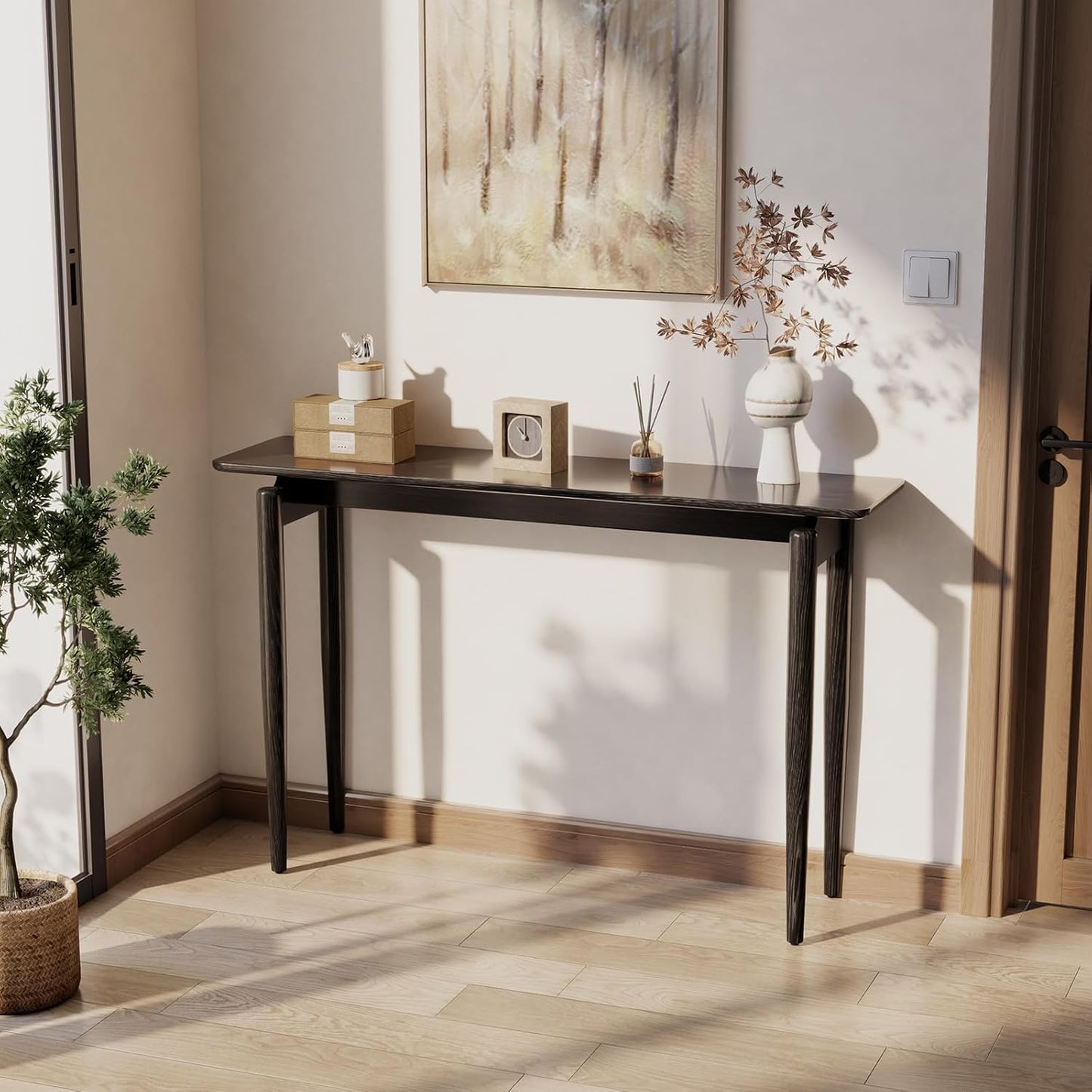 Wood Console Table Walnut Entryway Table, Thin Console Table, Sofa Tables for Living Room (47.2'')