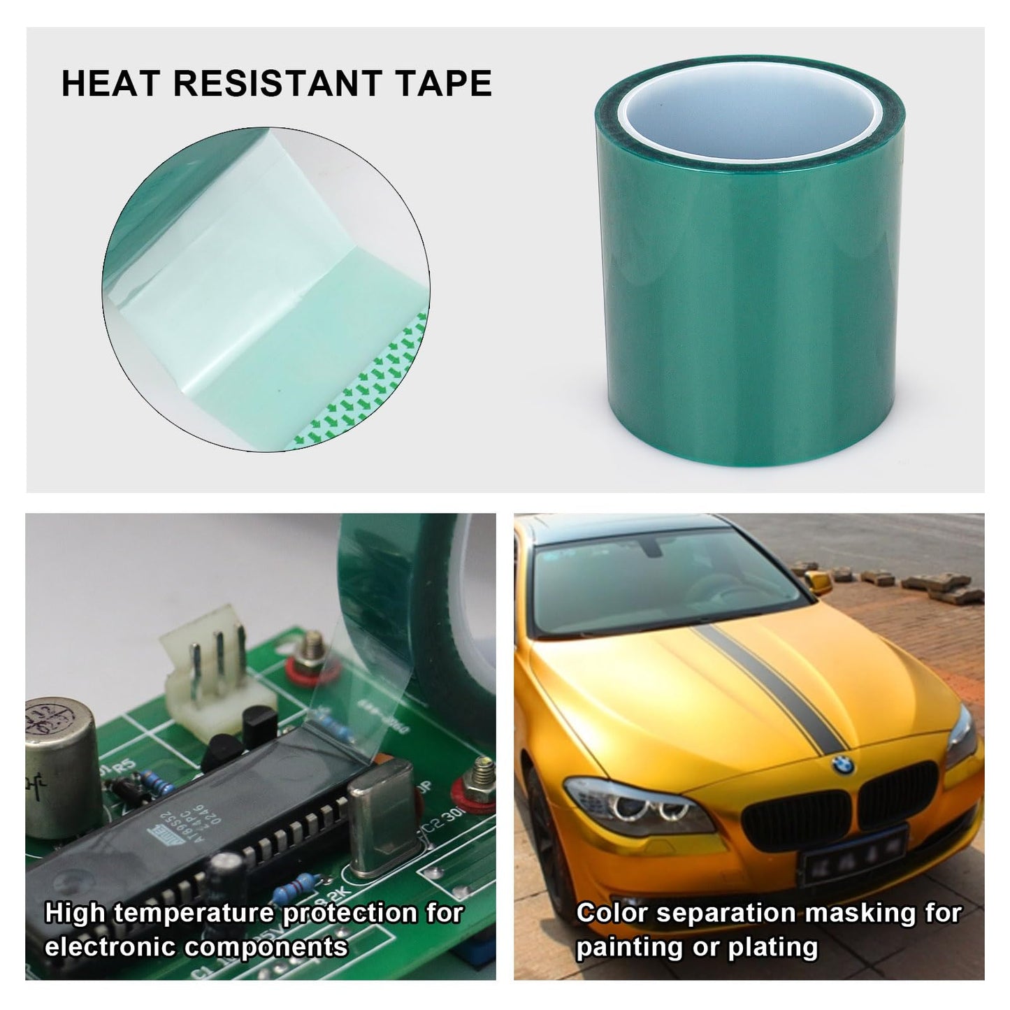 BOMEI PACK High Temp Tape, High Temperature Masking Tape, 4 inches x 108 Feet, Heat Resistant, Epoxy Release Tape, Ideal for Painting, Powder Coating, Circuit Boards