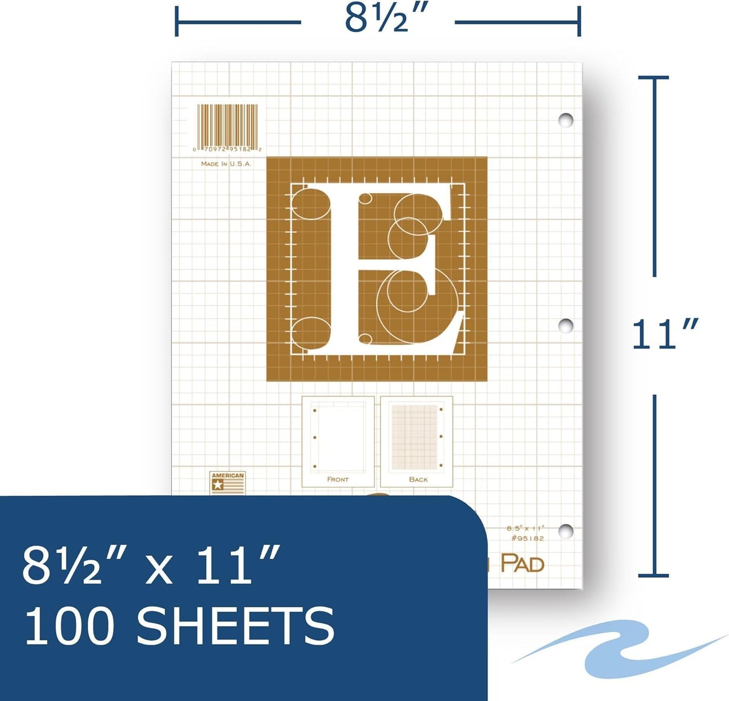 ROARING SPRING Engineering Pad, Frame Front 1/2" Right Margin, 8.5" x 11", 100 Sheets, Heavyweight 20 lb Buff Paper, Pack of 3