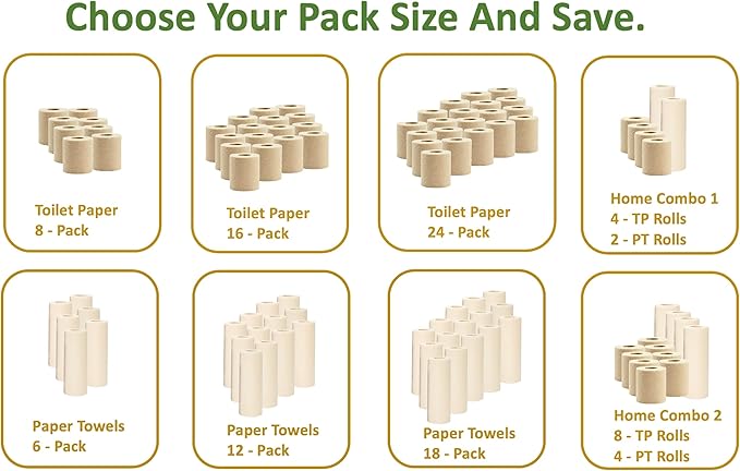100% Bamboo, thick 3-ply toilet paper, tree-free, unbleached, sustainable, 300 sheets per roll (TP 16)