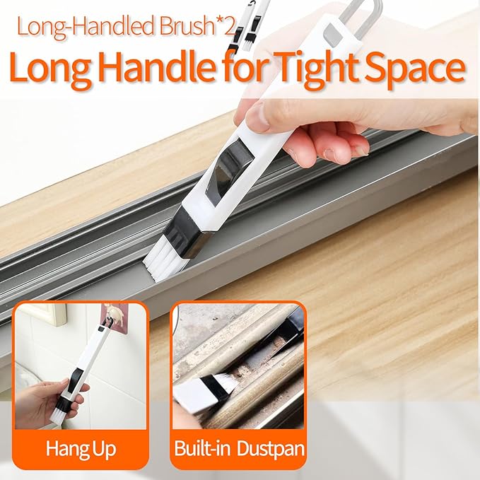 Window Track Cleaner Tools Set - 8 Pcs Groove Cleaning Brush Kit, for Sliding Door Track, Shutter, Sill, Tile Lines, Sink