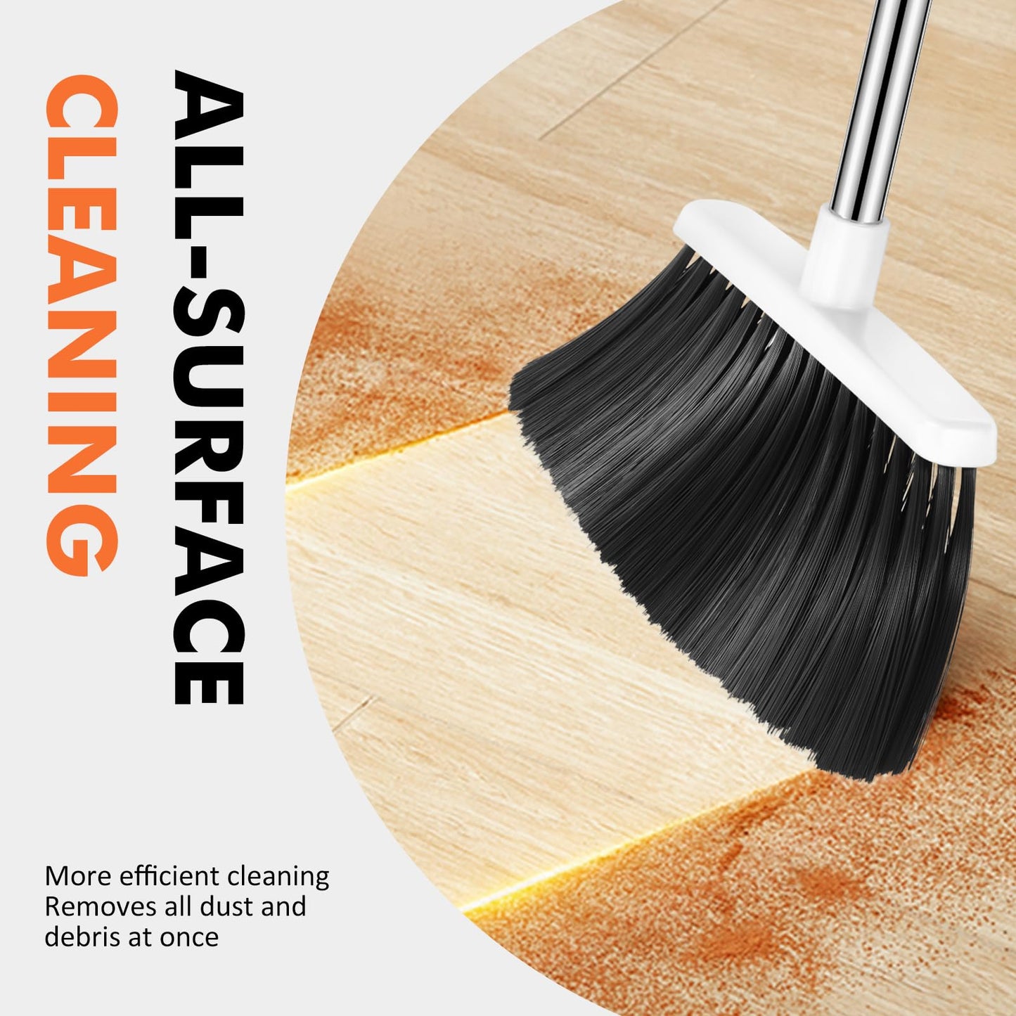 Heavy Duty Broom, 55 Inch Long Handle Outdoor Large Angle Brooms, Commercial Broom for Sweeping Indoor, for Home Garage Kitchen Office Courtyard Lobby Patio Lawn Concrete(Grey&White)