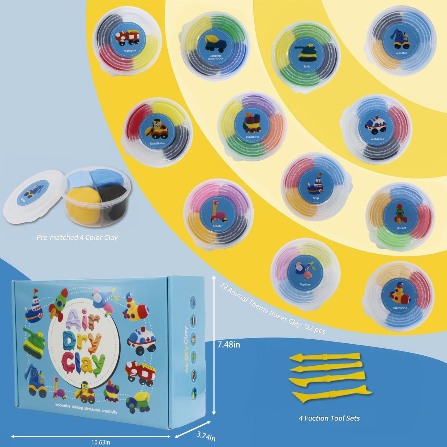 elopco Air Dry Clay Kit for Kids - Cars Themed,12 Traffic DIY Molding Clay Art Crafts Set for Kids Girls Boys Easter Gifts for Easter Basket Fillers Egg Fillers Party Favors (Traffic)