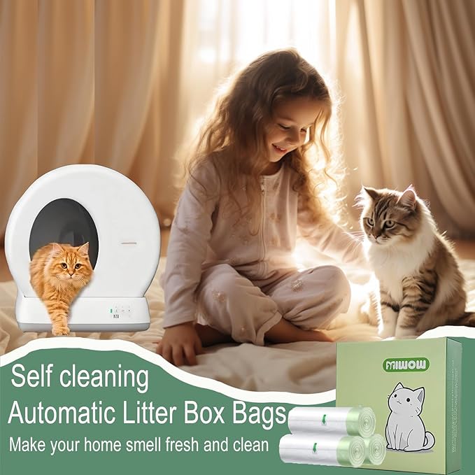 60 Count Miwow Cat Litter Box Liners for MeoWant MW-SC01、MW-SC02, Leak-Proof & Odor-Proof Litter Box Liners Replacement Waste Bags, Compatible for Meowant and More Automatic Litter Box (3 Rolls)