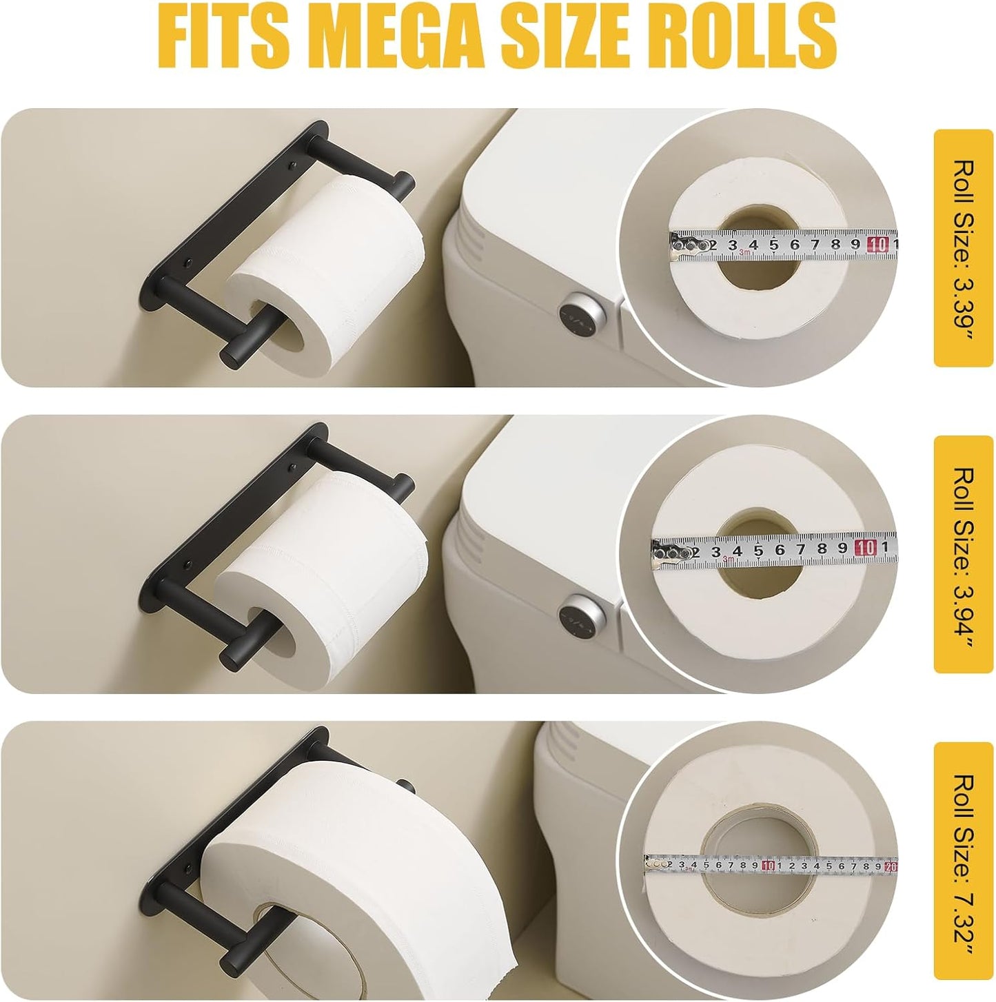BESy Adhesive or Screw Toilet Paper Holder Wall Mount Rustproof Modern Roll Holder Flexible Pivoting Adjustable Tissue Handle with Self Adhesive or Mounted with Screws Stainless Steel Matte Black