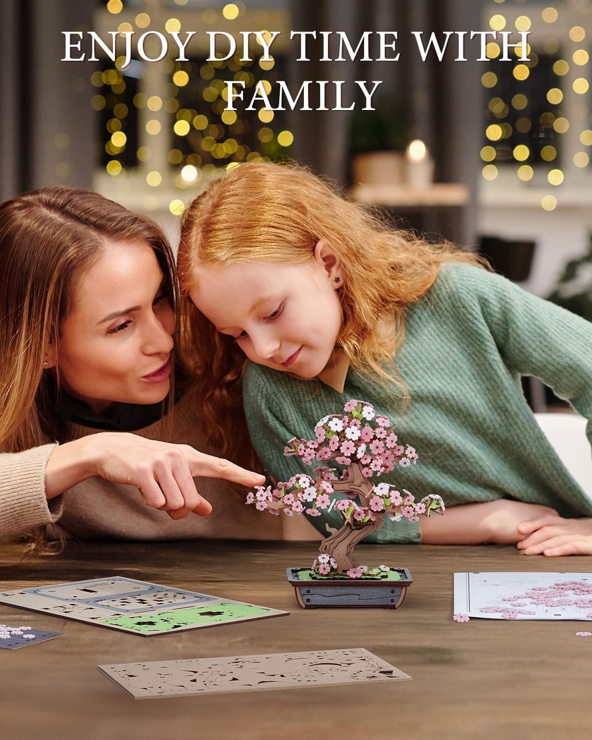 Rowood 3D Puzzles for Adults,Mother's Day DIY Wooden Flower Cherry Blossom Sakura Bonsai Tree Botanical Collection Building Set Craft Kits for Adults,Gift on Christmas Birthday