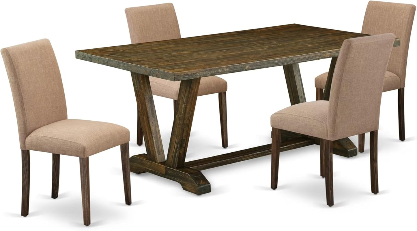 East West Furniture V777AB747-5 5 Piece Kitchen Table Set for 4 Includes a Rectangle Dining Room Table with V-Legs and 4 Light Sable Linen Fabric Upholstered Chairs, 40x72 Inch, Multi-Color