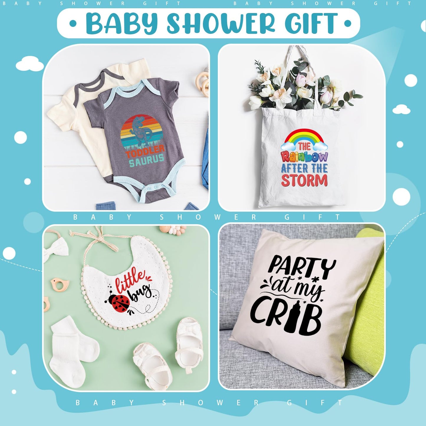 Teling 36 Pcs Iron on Decals Baby Shower Games Iron on Transfers Stickers Patches Baby Bodysuit Making Bibs Decorating Kit Patch Maker for Gender Reveal T Shirt(Cute)