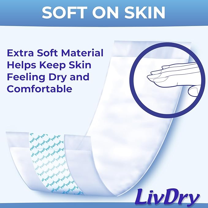 LivDry Incontinence Booster Pads, Use with Adult Diapers for Women and Men, Extra Comfort Softness, Disposable Pad (20 Count, Regular Length)