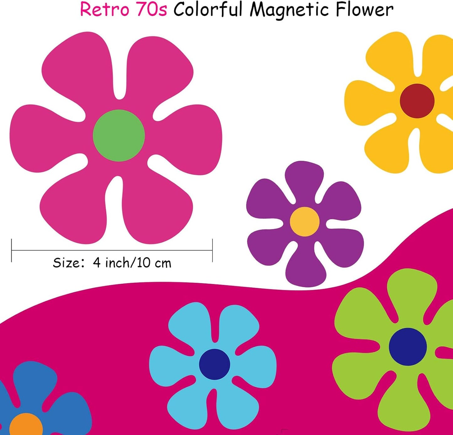 Outus Car Flower Magnet Funny Magnetic Decals Decorations Cute Fridge Magnets 60s Flower Cutout Magnet for Car Home Door Refrigerator (16 Pieces,3.9 x 3.9 Inch)