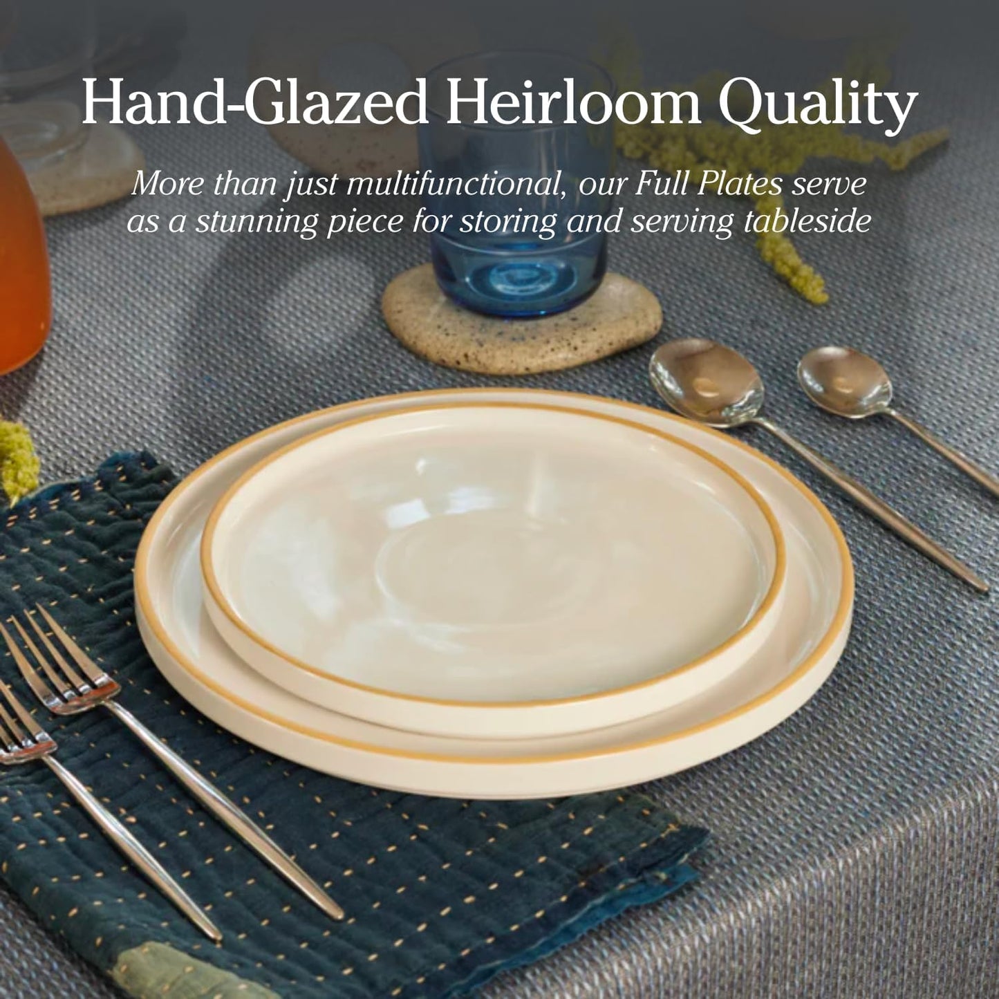 Our Place Dinner Plates - Set of Four 10.5” Handcrafted Ceramic Dinner Plates | Chip-Resistant, Restaurant-Grade | Stackable & Space-Saving | Spice
