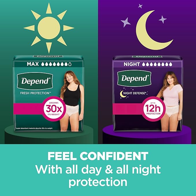 Depend Fresh Protection Adult Diapers, Incontinence & Postpartum Bladder Leak Underwear for Women, Disposable, Maximum, Medium, Blush, 76 Count (2 Packs of 38), Packaging May Vary
