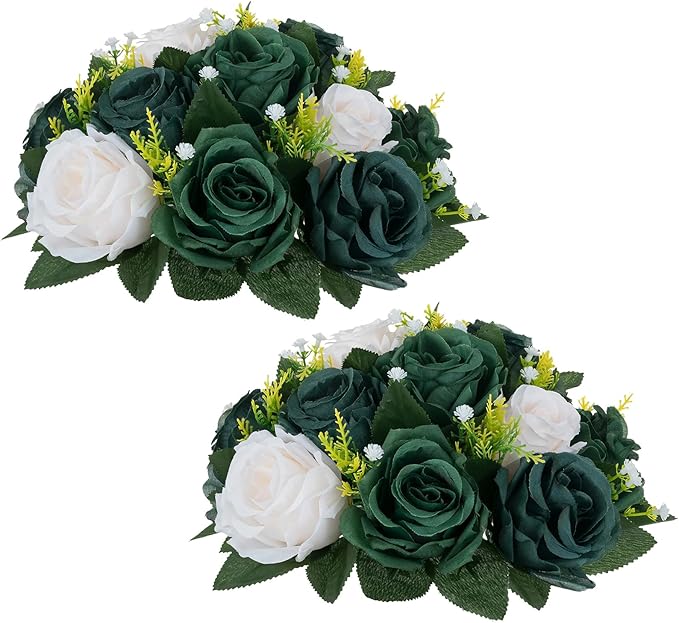 NUPTIO Green Flower Ball Centerpieces: Artificial Rose Arrangements for Wedding Party Tables Decorations - 2 Pcs Fake Silk Floral Kissing Balls for Home St Patrick's Day Christmas Event Dining